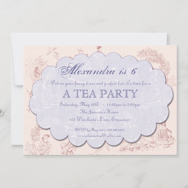 Invitación a una fiesta de té de cumpleaños de la  (Anverso)