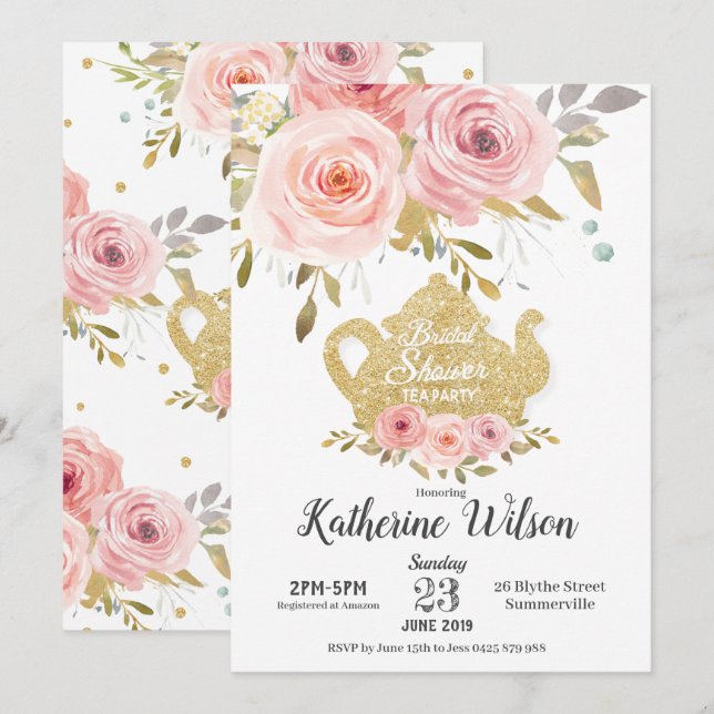Invitación a una fiesta de té de ducha con flores  (Anverso / Reverso)