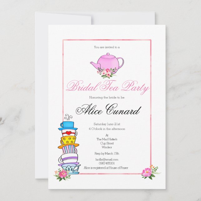 Invitación a una fiesta de té de ducha de novia (Anverso)