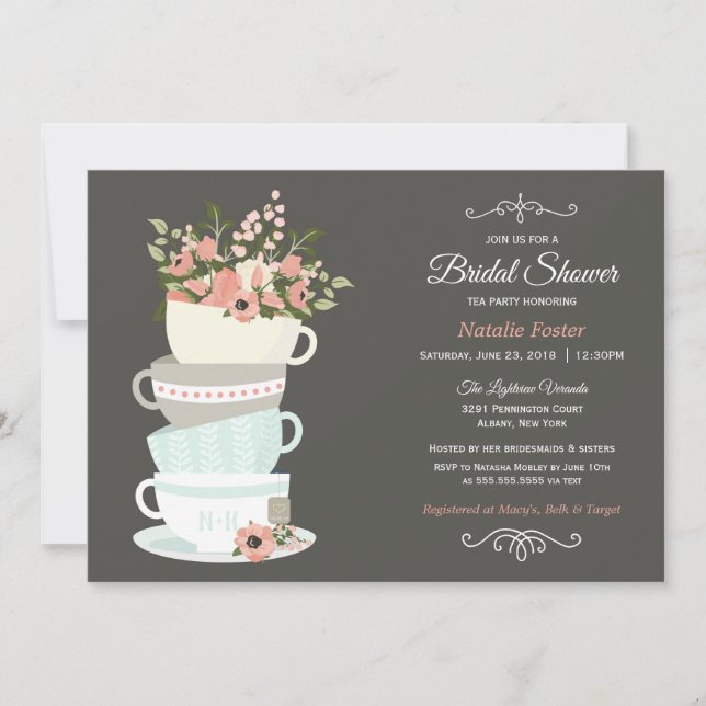 Invitación a una fiesta de té de ducha de novia |  (Anverso)