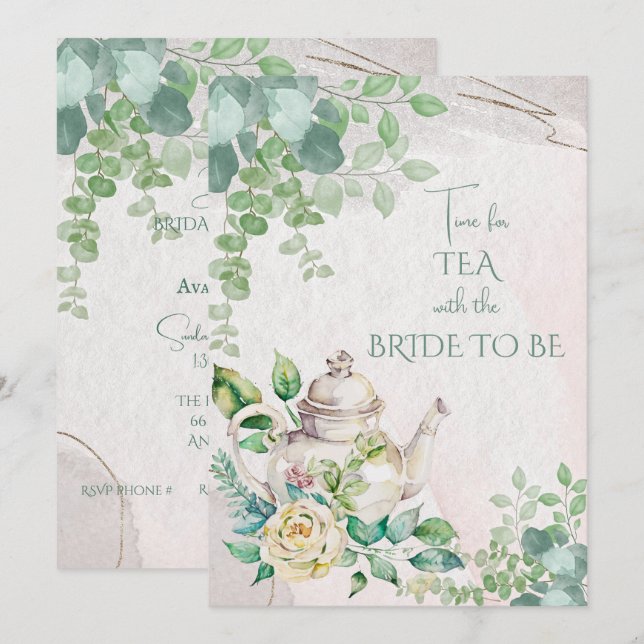 Invitación a una fiesta de té de ducha de novia (Anverso / Reverso)