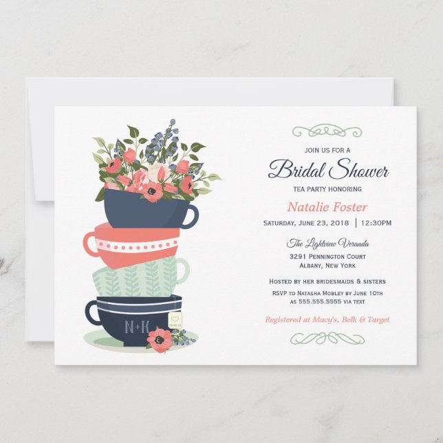 Invitación a una fiesta de té de ducha de novia |  (Anverso)
