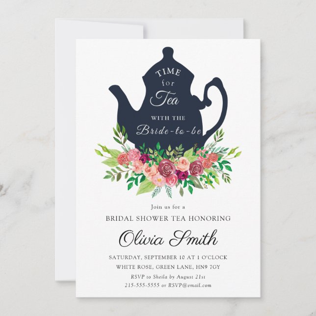 Invitación a una fiesta de té de ducha de novia (Anverso)