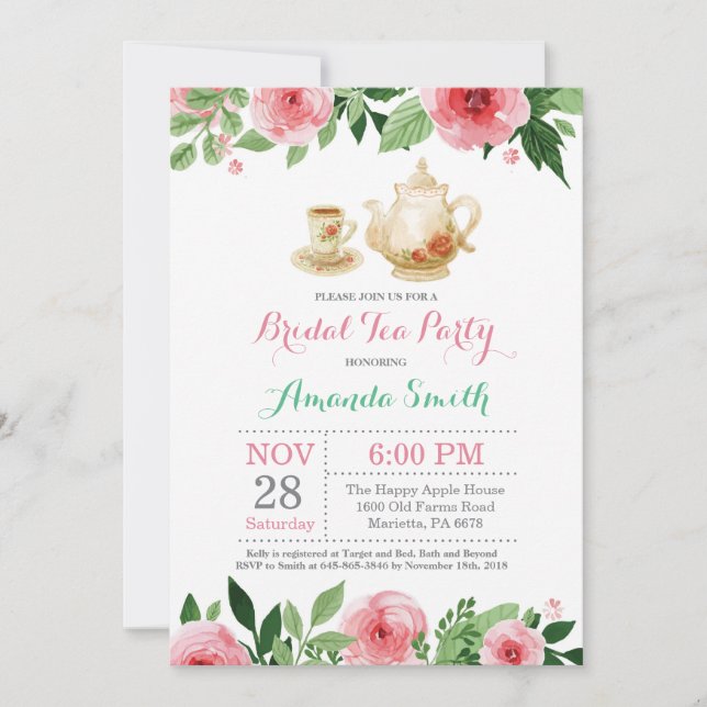 Invitación a una fiesta de té de ducha de novia (Anverso)