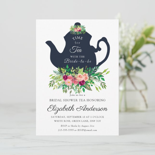 Invitación a una fiesta de té de ducha de novia (Anverso de pie)