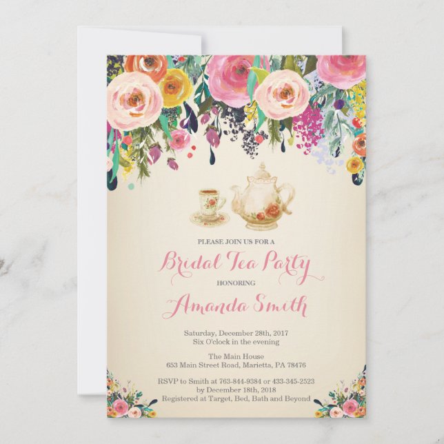 Invitación a una fiesta de té de ducha de novia (Anverso)