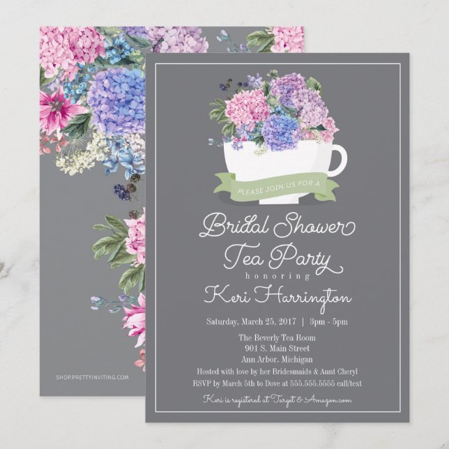 Invitación a una fiesta de té de ducha de novia e  (Anverso / Reverso)