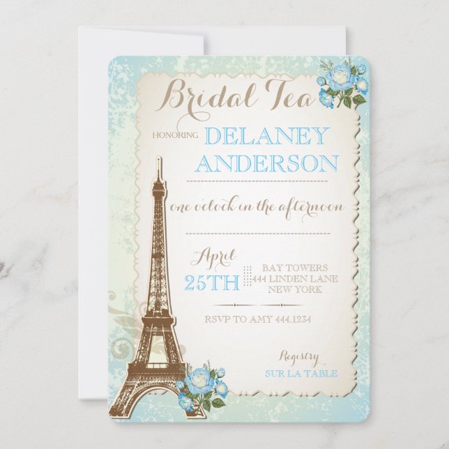 Invitación a una fiesta de té de ducha de novia en (Anverso)