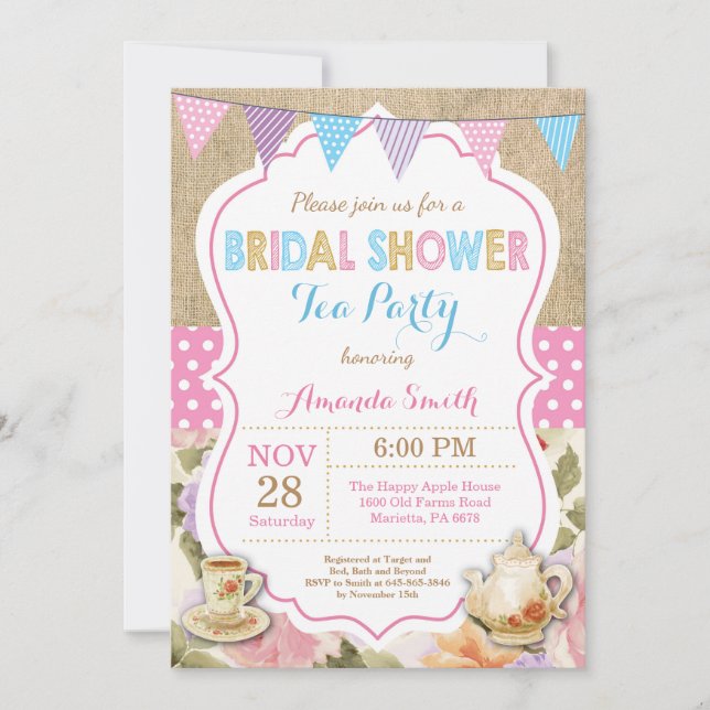 Invitación a una fiesta de té de ducha nupcial (Anverso)
