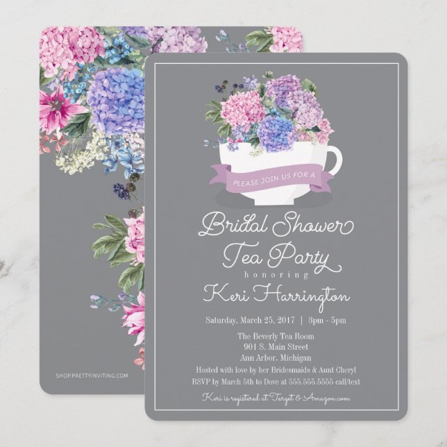 Invitación a una fiesta de té de ducha nupcial con (Anverso / Reverso)