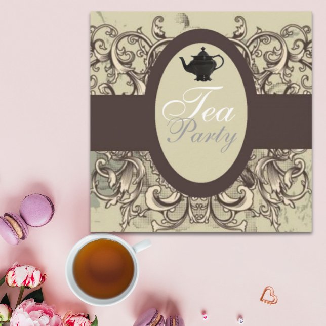 Invitación a una fiesta de té de la ducha de la no (Vintage Royal Bridal Shower Tea Party Invitation)