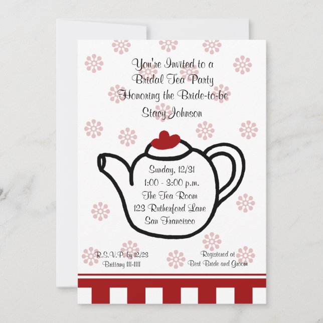 Invitación a una fiesta de té de la ducha de novia (Anverso)