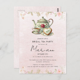 Invitación a una fiesta de té de lluvia con flores