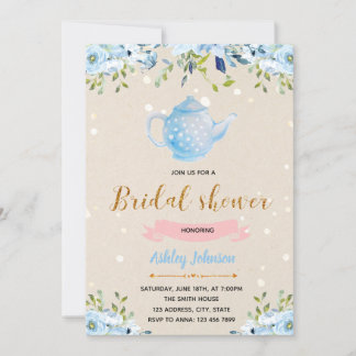 Invitación a una fiesta de té de novia azul