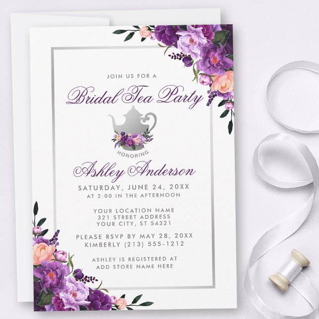 Invitación a una fiesta de té de novia con flores  (Customize to change size, style or text color.)