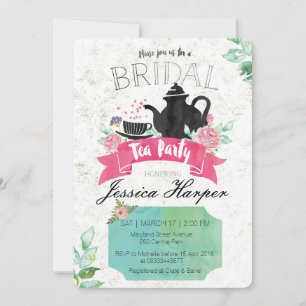 Invitación a una fiesta de té de novia floral acuá