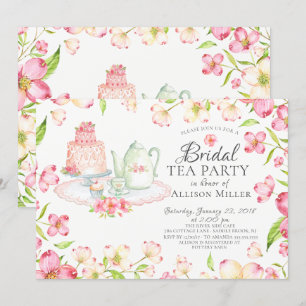 Invitación a una fiesta de té de novia floral rosa