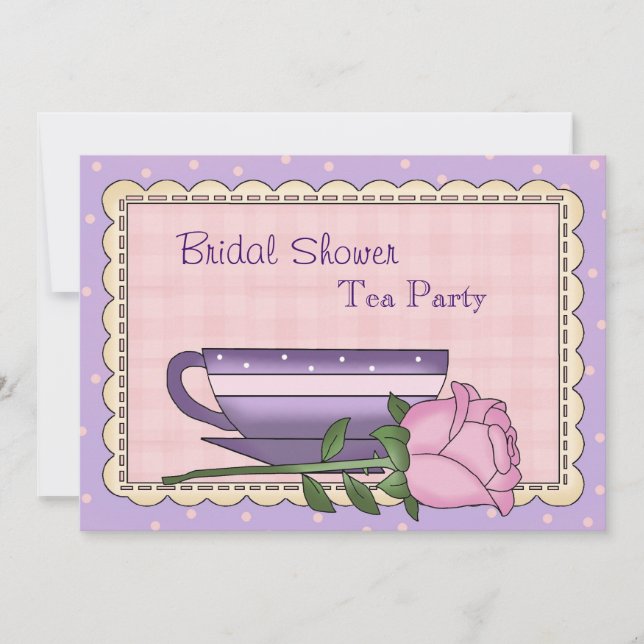 Invitación a una fiesta de té de novia púrpura y r (Anverso)