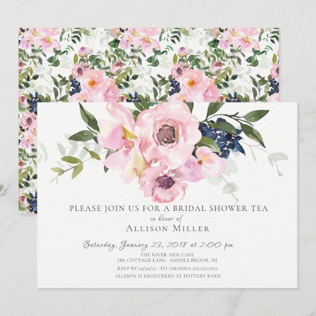 Invitación a una fiesta de té de novias para Rosas (Anverso / Reverso)
