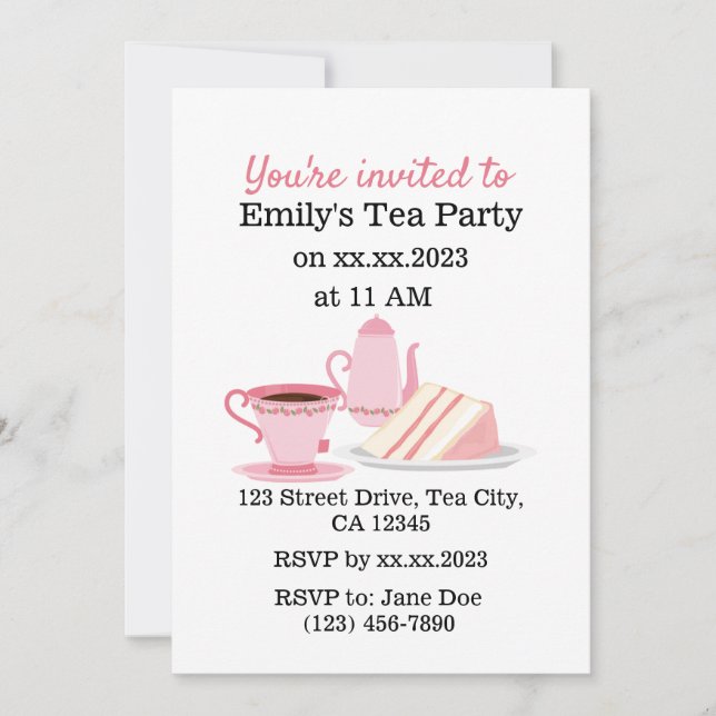 Invitación a una fiesta de té de Personalizable ro (Anverso)