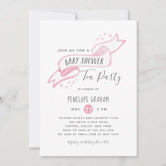 Invitación a una fiesta de té en Baby Shower con c (Anverso)