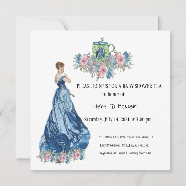 Invitación a una fiesta de té floral acuarela (Anverso)