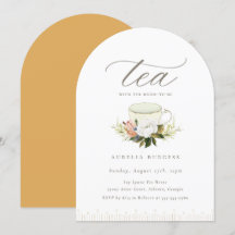 Invitación a una fiesta de té floral de teacup vin