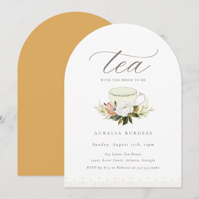 Invitación a una fiesta de té floral de teacup vin (Anverso / Reverso)