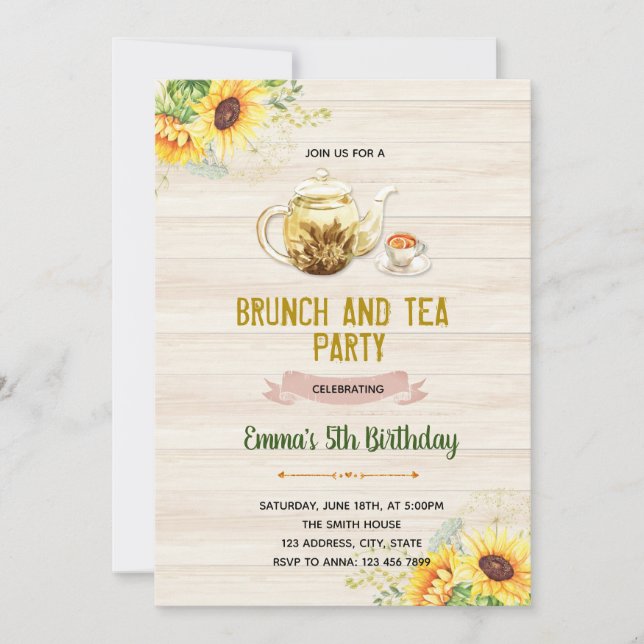 Invitación a una fiesta de té girasol (Anverso)