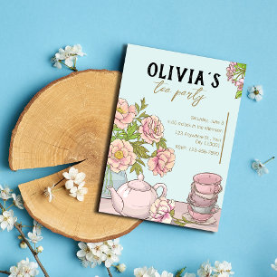 Invitación a una fiesta de té ilustrada con la flo