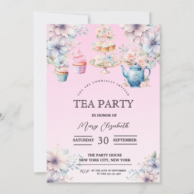 Invitación a una fiesta de té, invitación a una fi (Anverso)