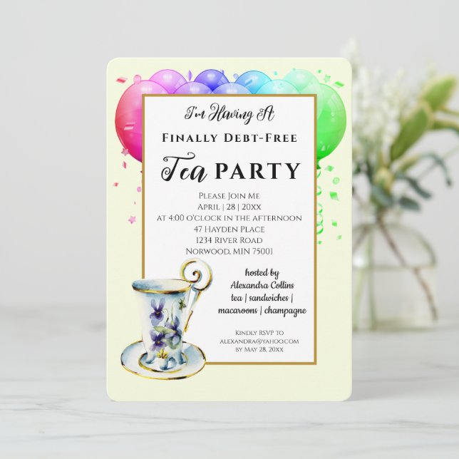 Invitación a una fiesta de té libre de deuda moder (Anverso de pie)