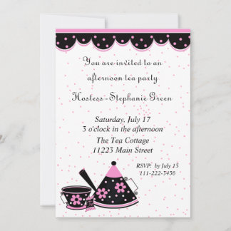 Invitación a una fiesta de té rosa, negro y blanco