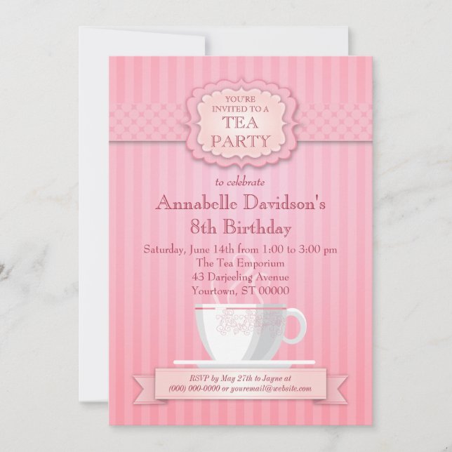 Invitación a una fiesta de té rosado (Anverso)