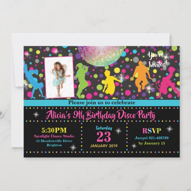 Invitación a una fiesta disco Chica Dance Birthday (Anverso)