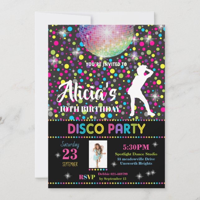 Invitación a una fiesta disco Chica Dance cumpleañ (Anverso)