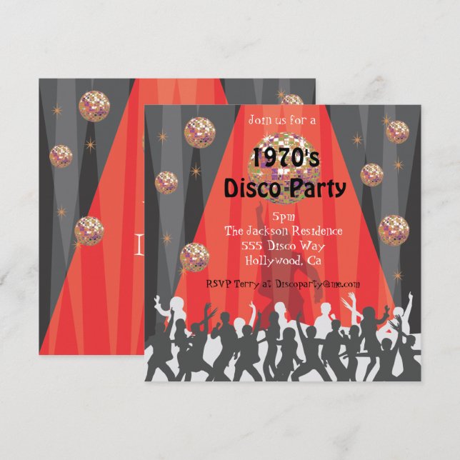 Invitación a una fiesta disco de los años 70 (Anverso / Reverso)