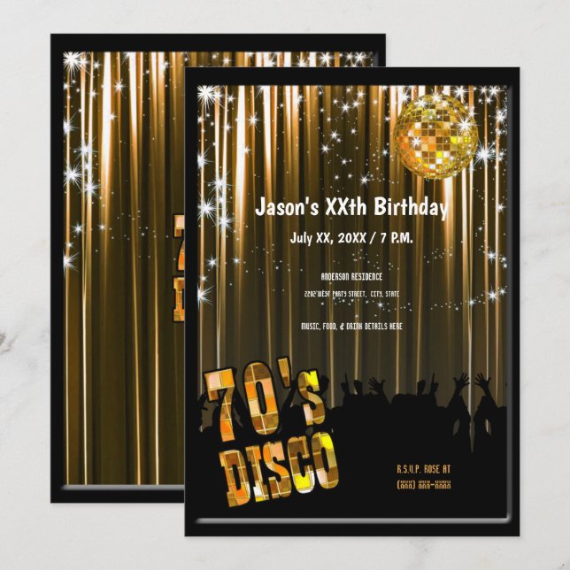 Invitación a una fiesta disco de los años 70 (Anverso / Reverso)