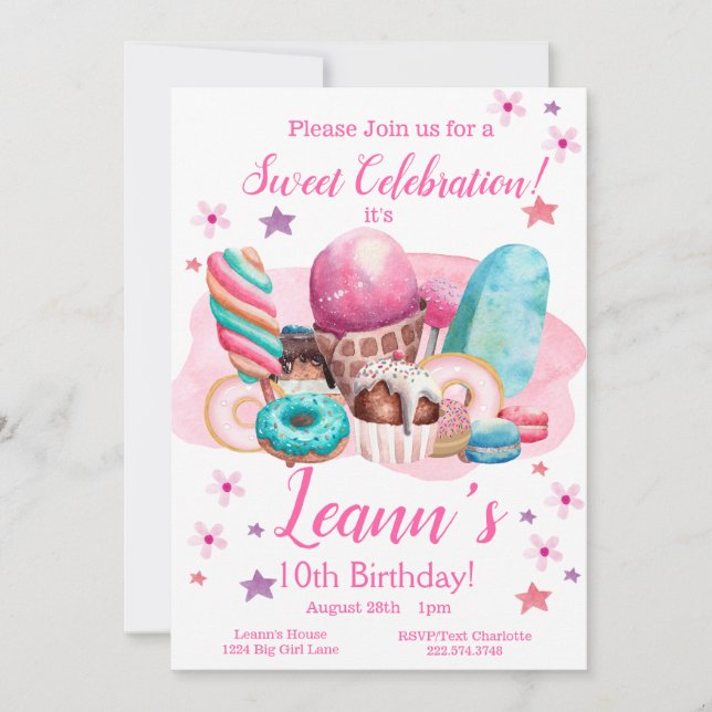 Invitación a una fiesta dulce, invitación de cumpl (Anverso)