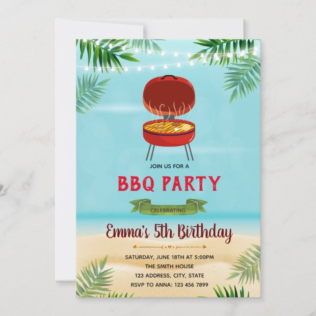 Invitación a una fiesta en Beach Bbq (Anverso)
