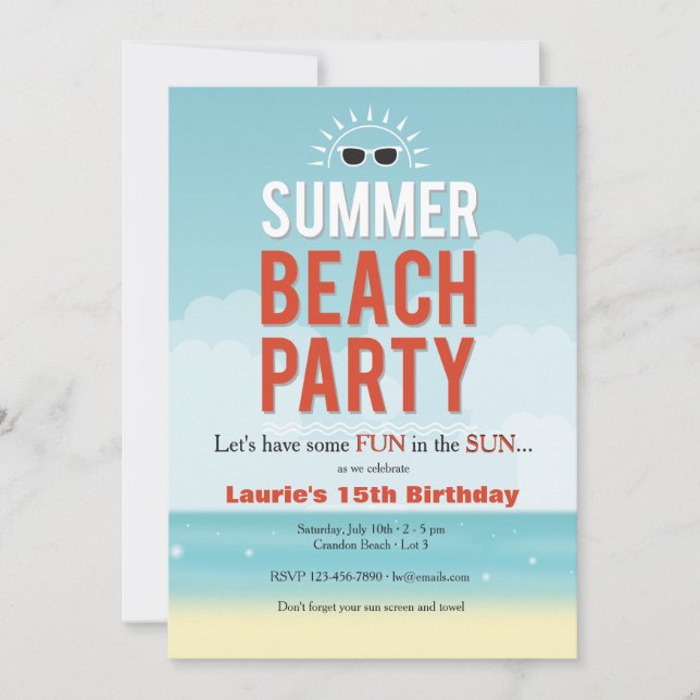 Invitación a una fiesta en la playa de verano (Anverso)