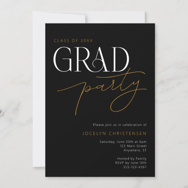 Invitación a una fiesta Minimalista de graduación  (Anverso)