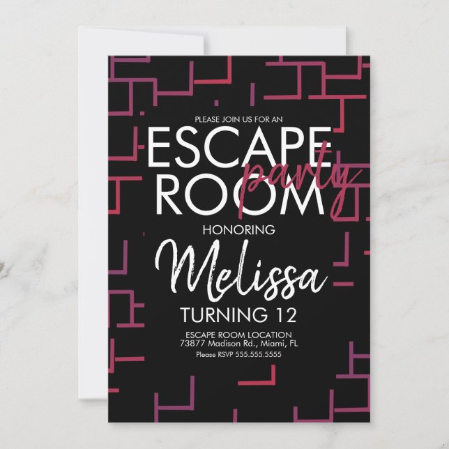 Invitación a una fiesta moderna de escape room (Anverso)