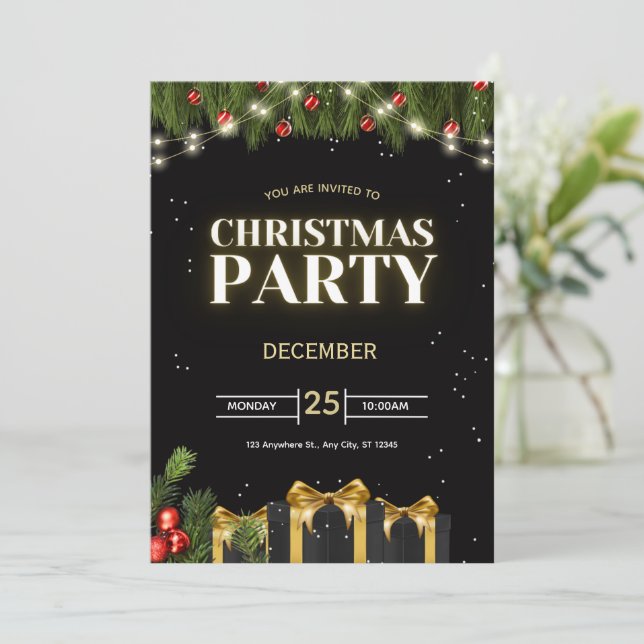 Invitación a una Fiesta Navideña Festiva (Anverso de pie)