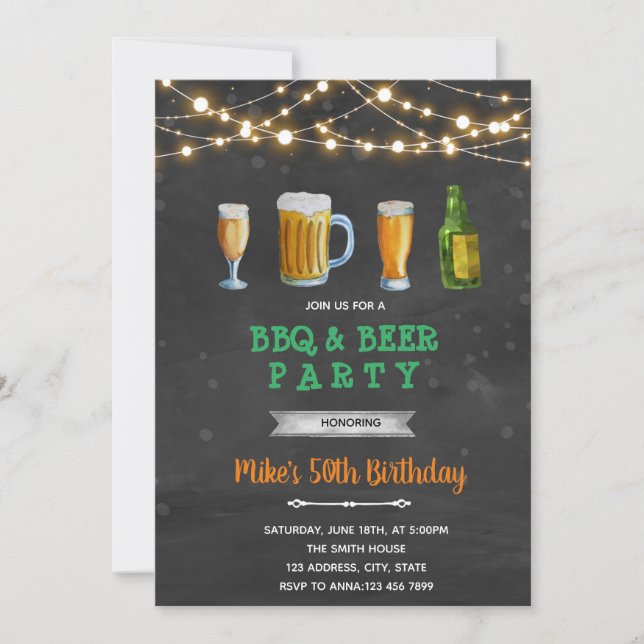 Invitación a una fiesta para adultos con cerveza y (Anverso)
