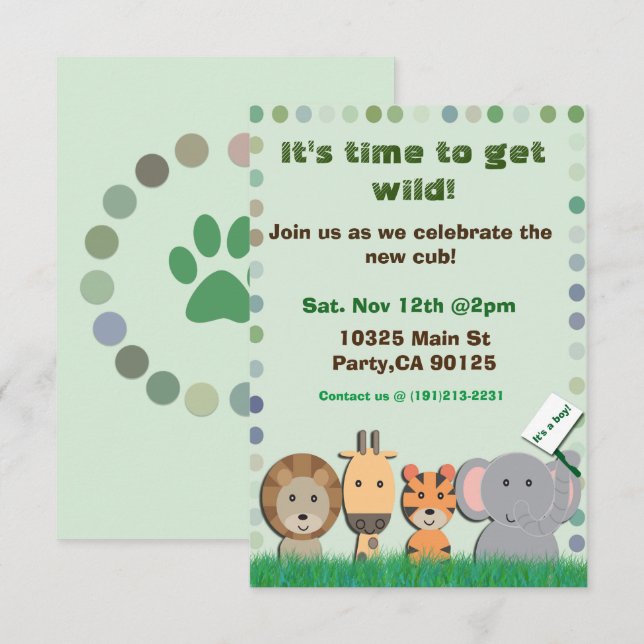 Invitación a una fiesta para bebés en Safari (Anverso / Reverso)