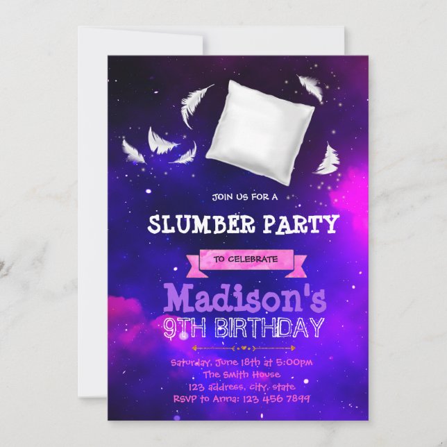 Invitación a una fiesta para dormir en una galaxia (Anverso)