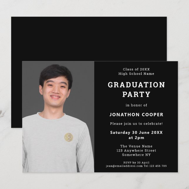 Invitación a una fiesta simple de graduación de fo (Anverso / Reverso)