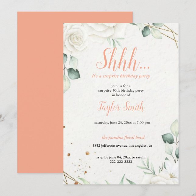 Invitación a una Fiesta Sorpresa Floral Elegante (Anverso / Reverso)