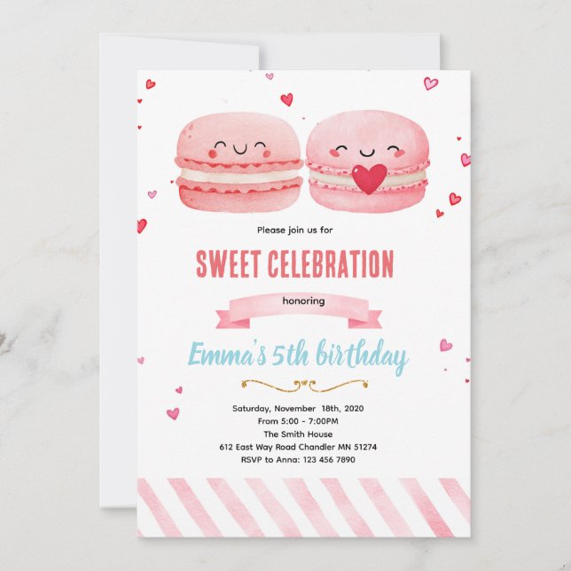 invitación a una fiesta temática de macarrones lin (Anverso)